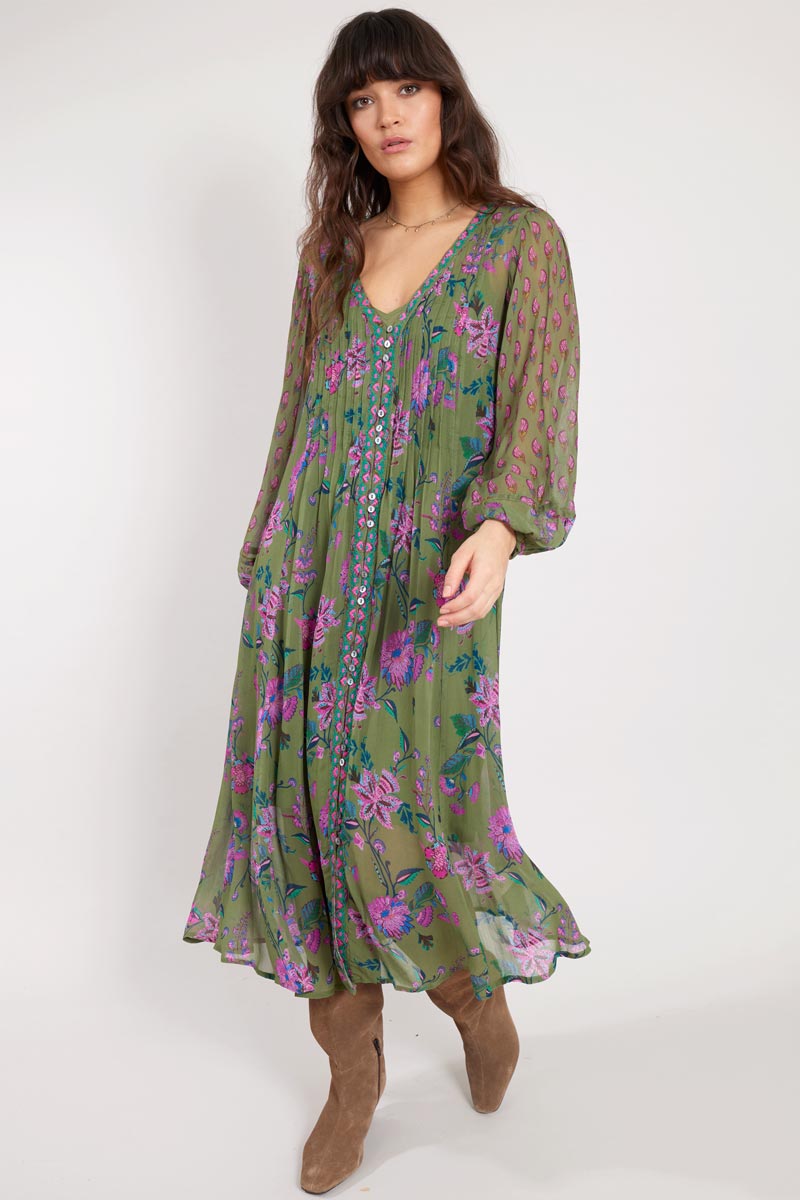 Hettie Khaki Georgette Dress