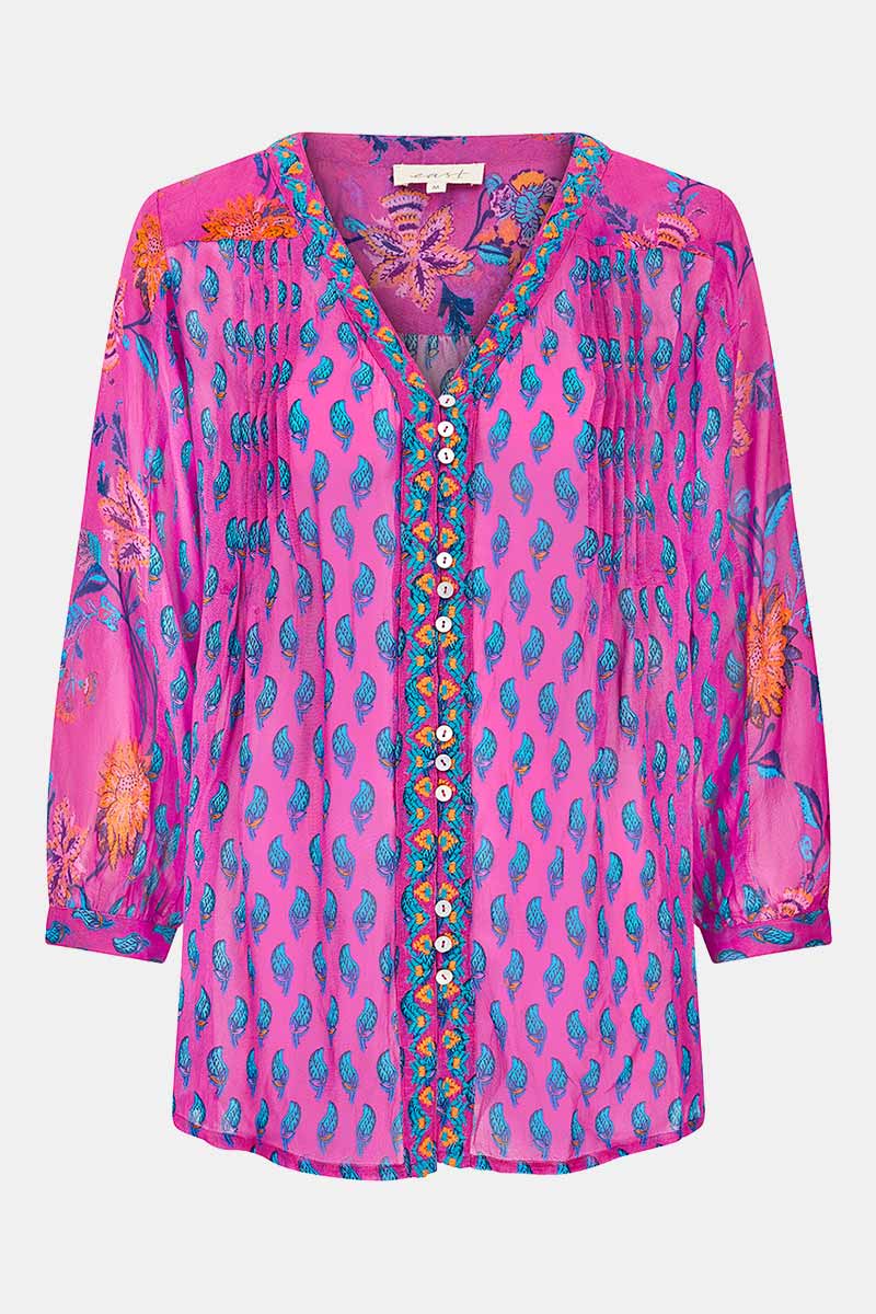 Hettie Pink Georgette Pintuck Top
