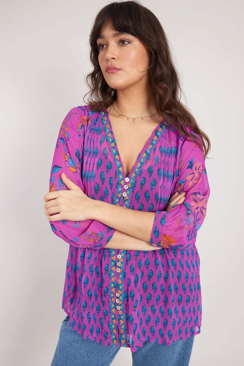 Hettie Pink Georgette Pintuck Top