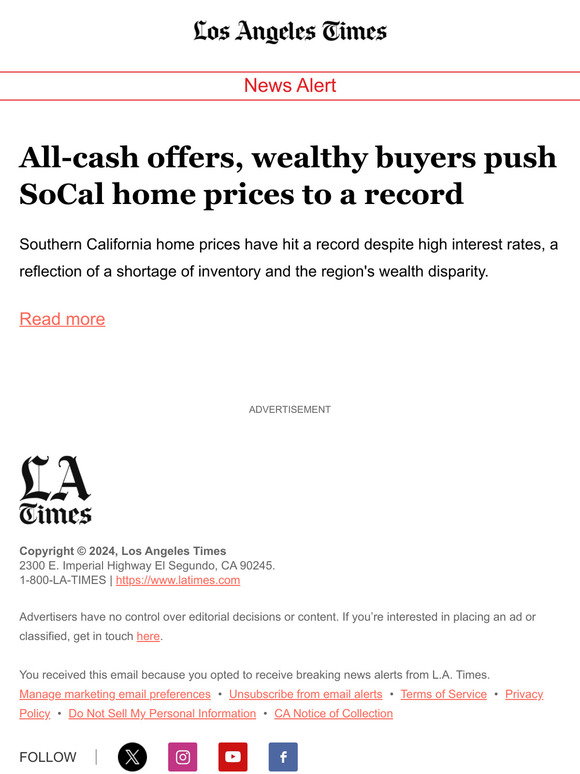 All-cash offers, wealthy buyers push SoCal home prices to a record