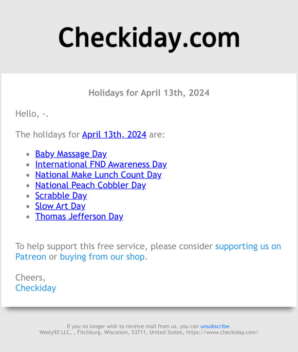 Checkiday holidays for april 13th 2024 milled