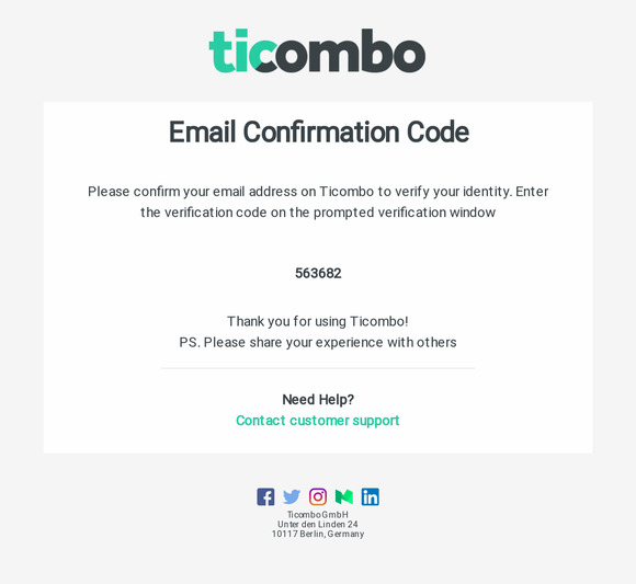 Ticombo - Account Verification Code