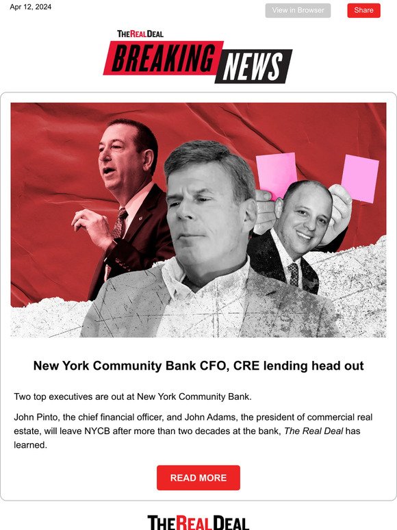 BREAKING: NYCB's CFO, CRE lending head ousted