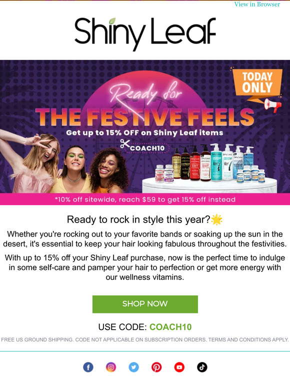 🪩Get Fetival-Ready! 15% OFF Today Only!