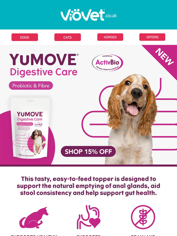 Save 15% on the New Yumove Digestive Care Probiotic & Fibre Pouch