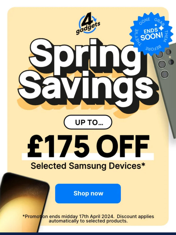 Sale ending soon! Save Up to £175 OFF Samsung Phones! 📱💛 Trade In your old phone for quick cash...