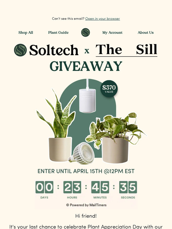 ⌛Last Chance to Win Grow Lights & Plants: Soltech x The Sill Giveaway!