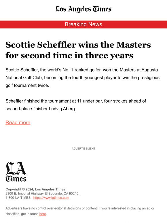Breaking News: Scottie Scheffler wins the Masters