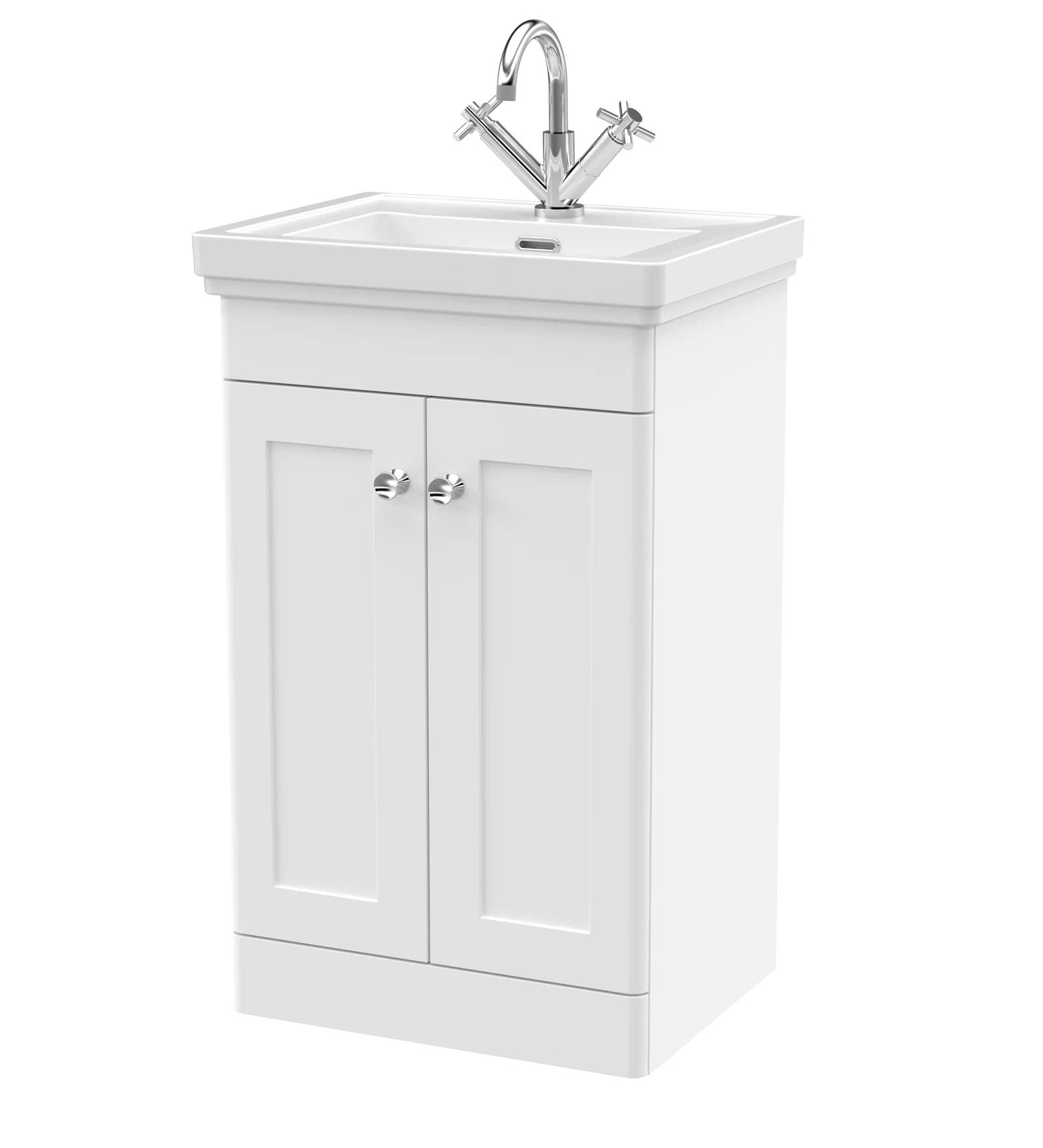 Image of Nuie Classique 500mm Satin White Traditional Floor Standing 2-Door Unit & Basin 1 Tap Hole