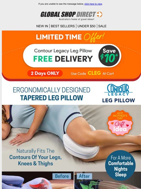 Free Delivery on Contour Legacy Leg Pillow
