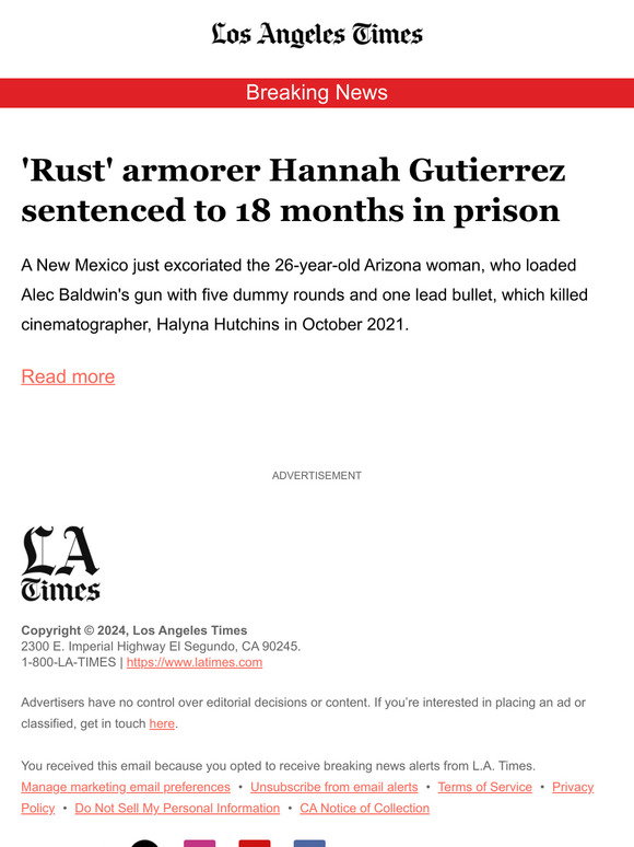 'Rust' armorer sentenced to 18 months in prison