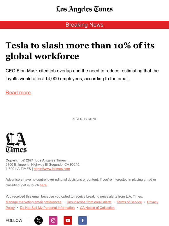 Tesla to slash more than 10% of its global workforce