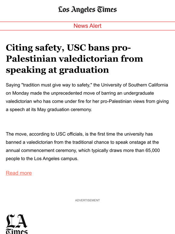 Citing safety, USC bans pro-Palestinian valedictorian from speaking at graduation
