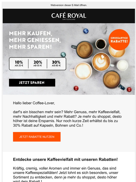 Bis zu 30% sparen: unsere Kaffeevielfalt günstiger!