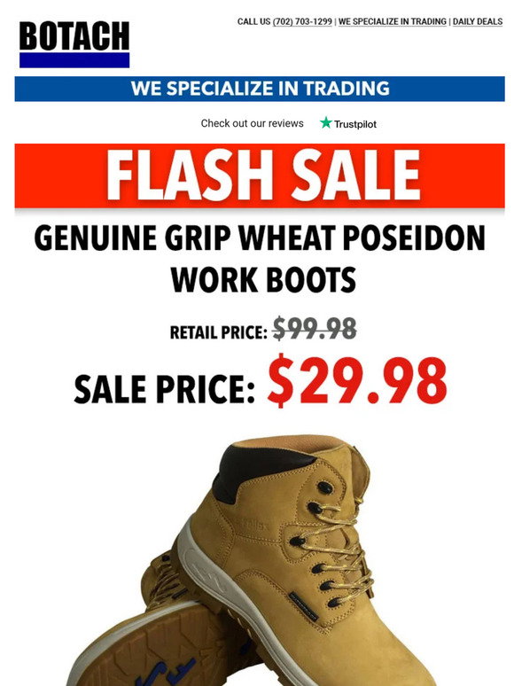 Botach Store Botach Tactical: FLASH SALE! Genuine Grip Wheat Poseidon Work Boots $29 ...