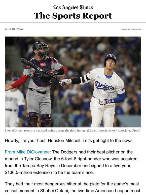 The Sports Report: Struggling Dodgers lose again