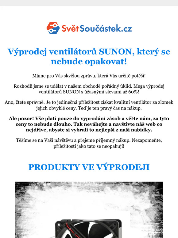 🎉 Výprodej ventilátorů SUNON - Slevy Až 60%! 🚀