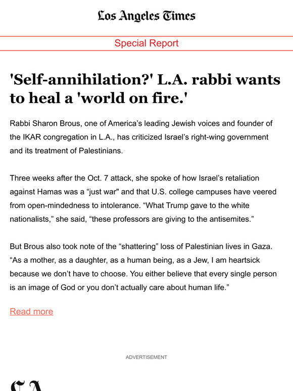 'Self-annihilation?' L.A. rabbi wants to heal a 'world on fire.'