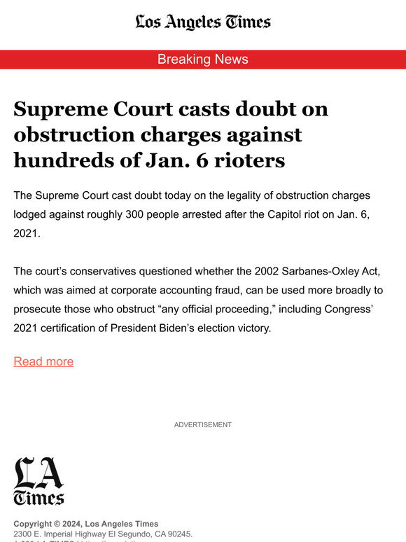 Supreme Court casts doubt on obstruction charges against hundreds of Jan. 6 rioters