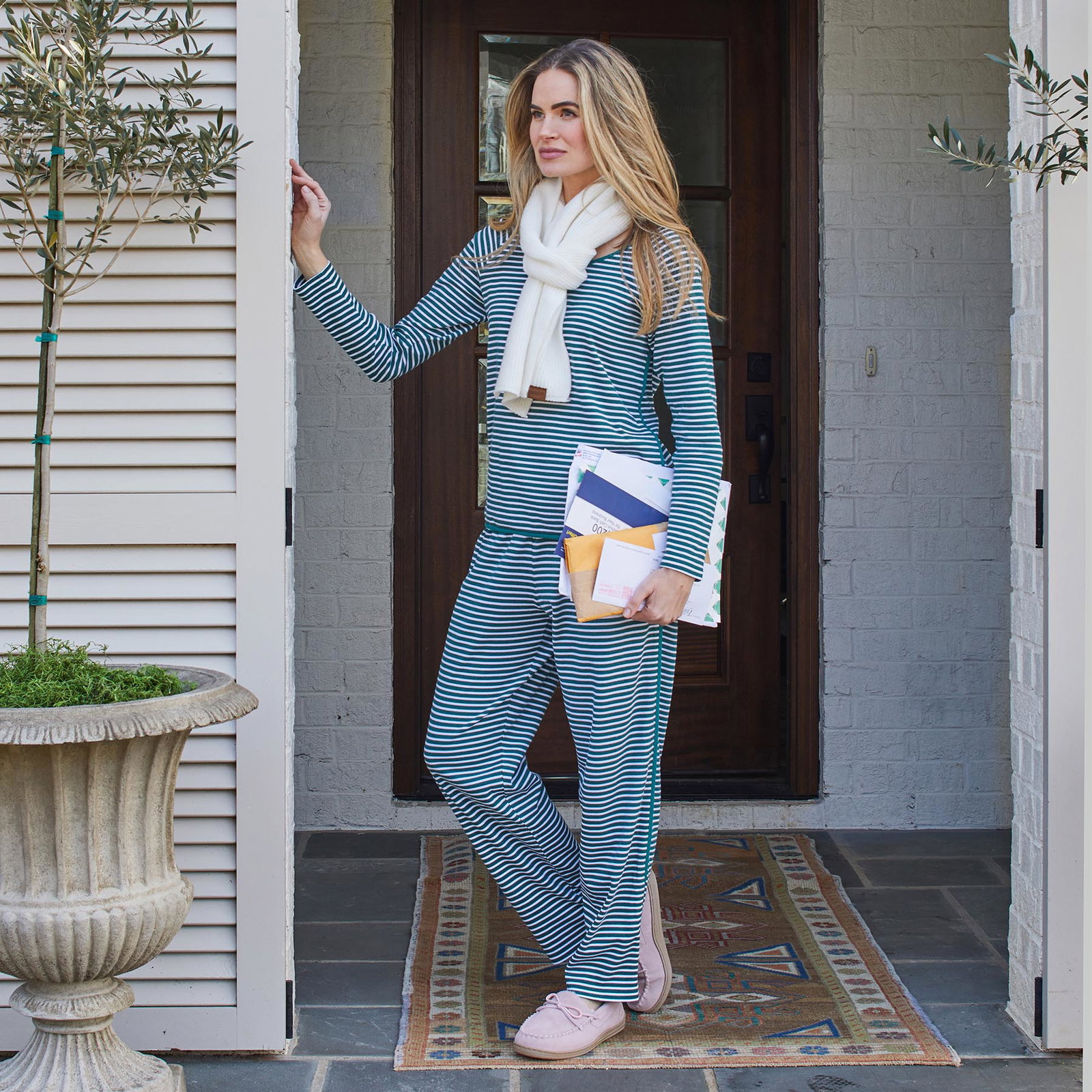 Image of Luxe Knit Long Sleeve Set - Emerald Stripe