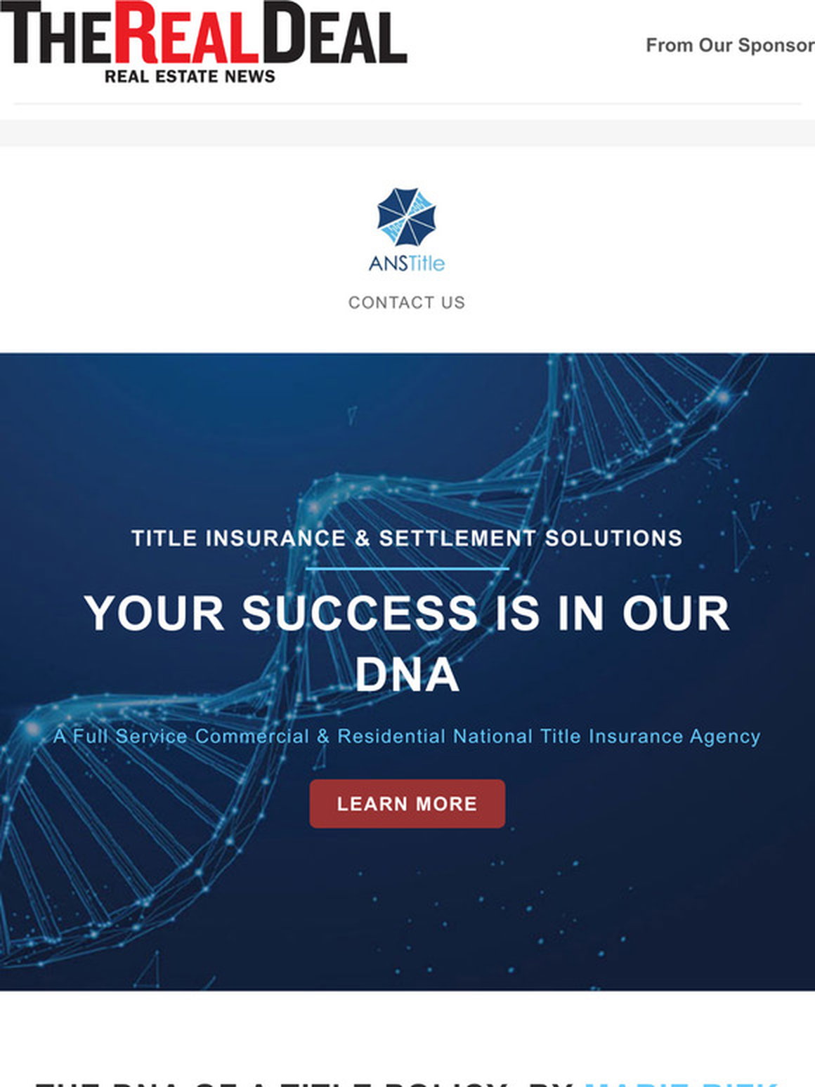Your Success is in Our DNA - ANSTitle Insurance and Settlement Solutions