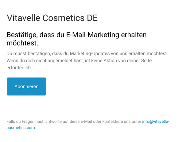 Bestätige, dass du E-Mail-Marketing erhalten möchtest.