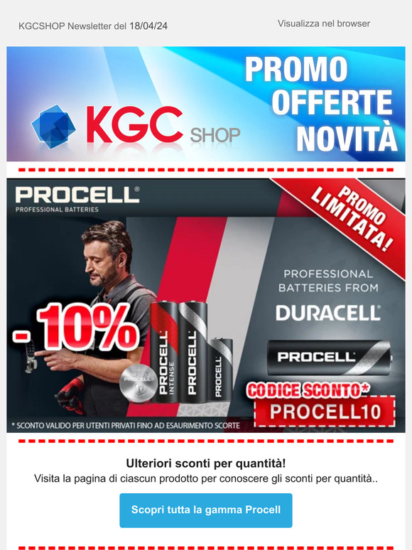 ★ Sconto Extra 10% su batterie Duracell/Procell ★
