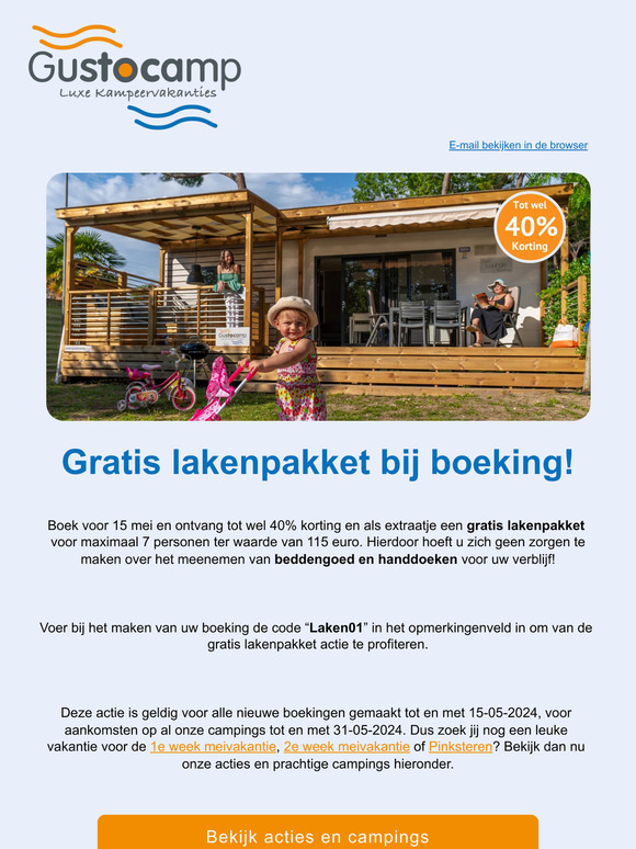 Gratis lakenpakket bij last-minute boeking in mei!