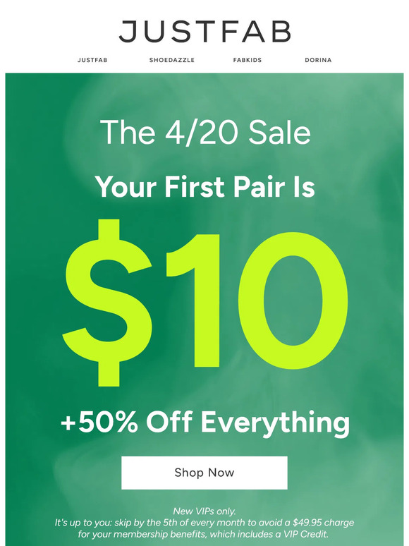 justfab first pair 10 dollars