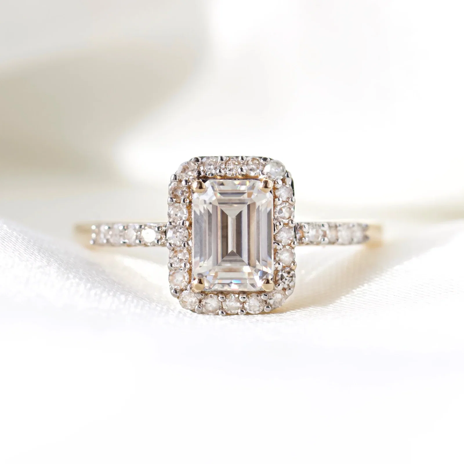 Image of Willow Moissanite and Diamond Pave Halo Ring