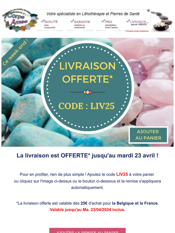 Ce week-end : La livraison est OFFERTE* 💌