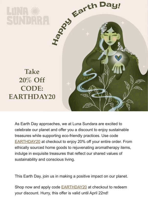 Celebrate Earth Day with 20% Off Sustainable Treasures from Luna Sundara!