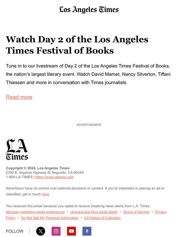 Watch Day 2 of the Los Angeles Times Festival of Books