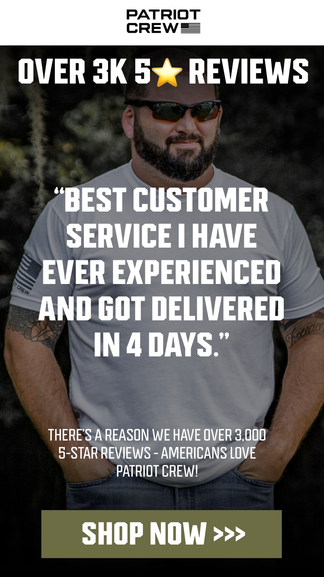 PATRIOT CREW - OVER 3K 5-STAR REVIEWS - "BEST CUSTOMER SERVICE I HAVE EVER EXPERIENCED AND GOT DELIVERED IN 4 DAYS" - THERE'S A REASON WE HAVE OVER 3,000 5-STAR REVIEWS - AMERICANS LOVE PATRIOT CREW! - SHOP NOW >>>