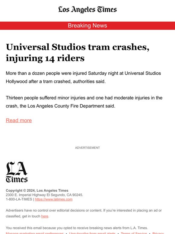 Universal Studios tram crashes, injuring 14 riders