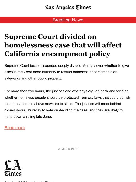 Supreme Court divided on homelessness case that will affect California encampment policy