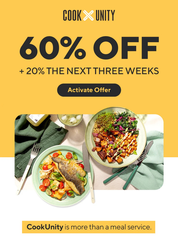 Cook unity 4x the savings 60 off week 1 20 off weeks 2 3 4