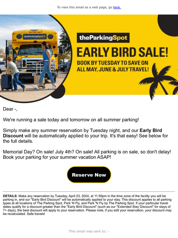 The Parking Spot EARLY BIRD SALE on summer parking! Milled