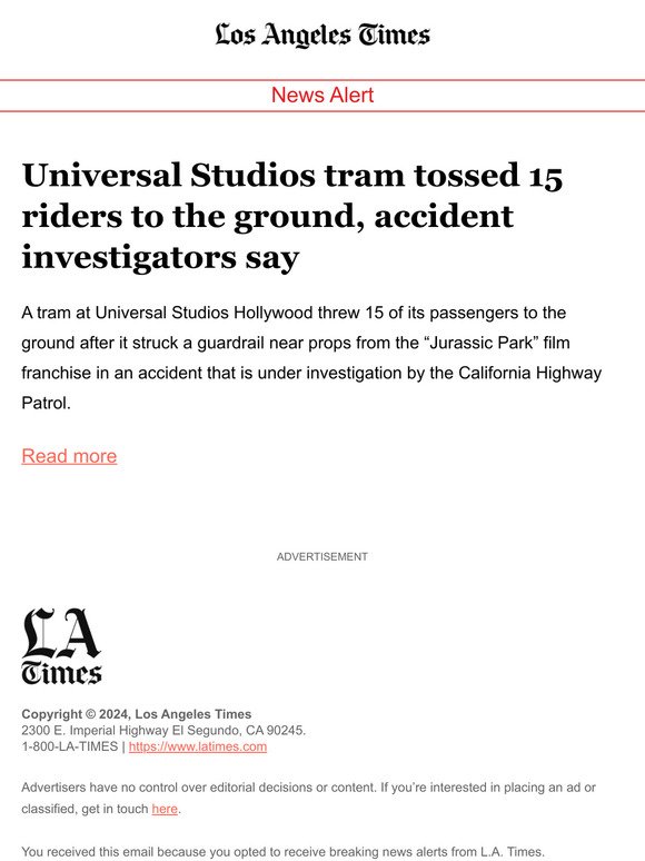 Universal Studios tram tossed 15 riders to the ground, accident investigators say