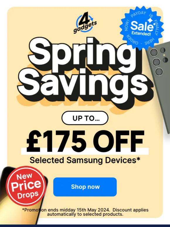 Sale Extended! 😎 New price drops 📱 Save up to £175 off selected devices