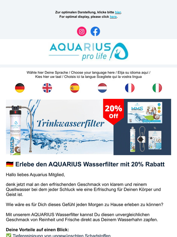 💙 20% AQUARIUS Wasserfilter SALE - auch auf Ersatzkartuschen