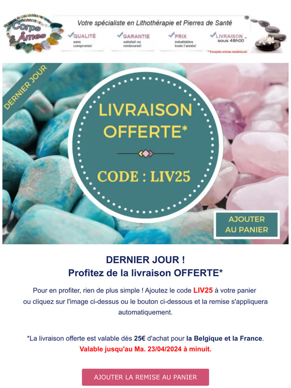 DERNIER JOUR : La livraison est OFFERTE* 💌