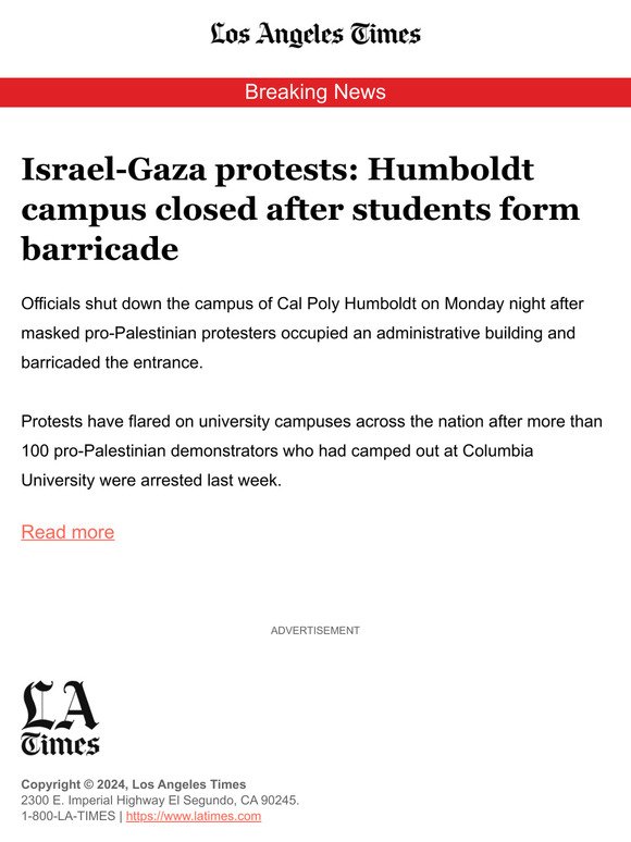 Israel-Gaza protests: Humboldt campus closed after students form barricade