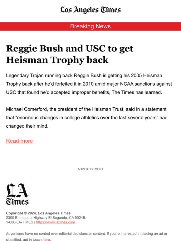 Reggie Bush and USC to get Heisman Trophy back