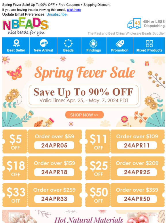 Spring Fever Sale! Up To 90% OFF + Free Coupons + Shipping Discount