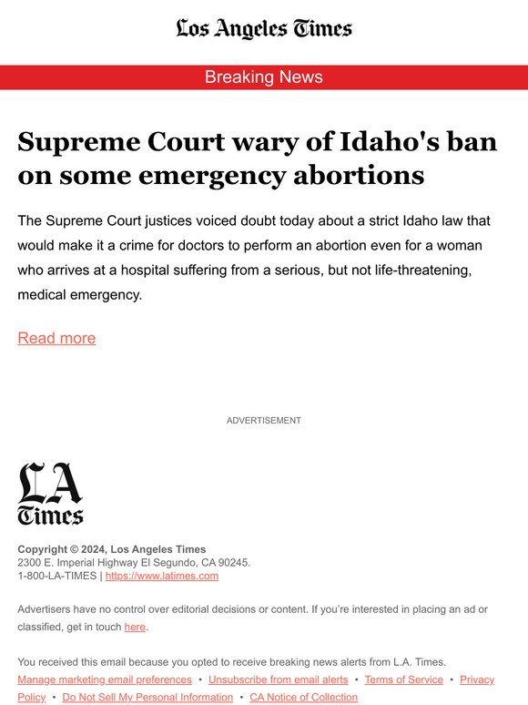 Supreme Court wary of Idaho's ban on some emergency abortions