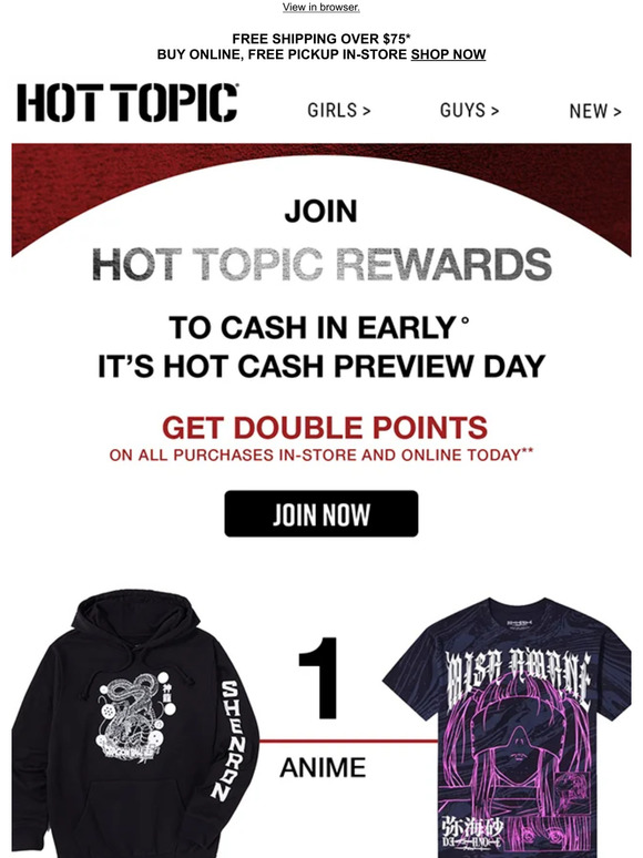 Hot Topic ️ Join HT Rewards so you can use Hot Cash ASAP ️ Milled