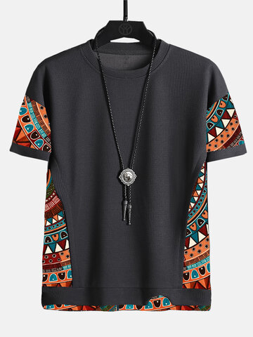 Ethnic Geometric Stitching Texture T-Shirts