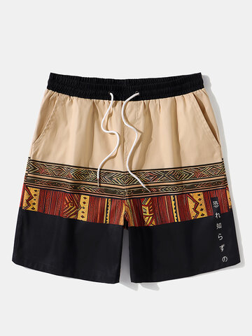 Japanese Geo Print Patchwork Shorts