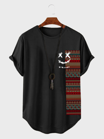 Smile Geo Curved Hem T-Shirts